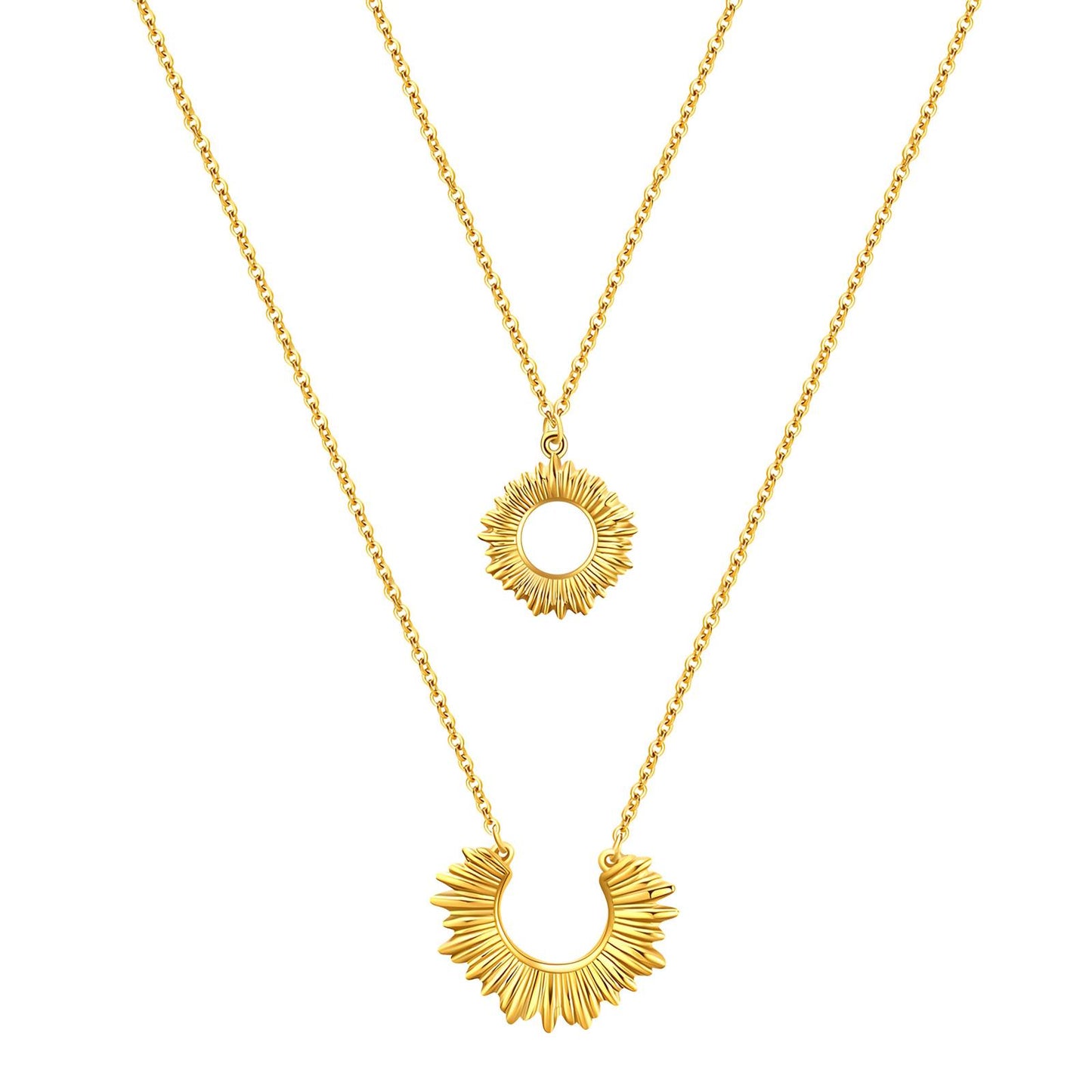 18K gold plated double sun necklace gold stainless steel UAE
