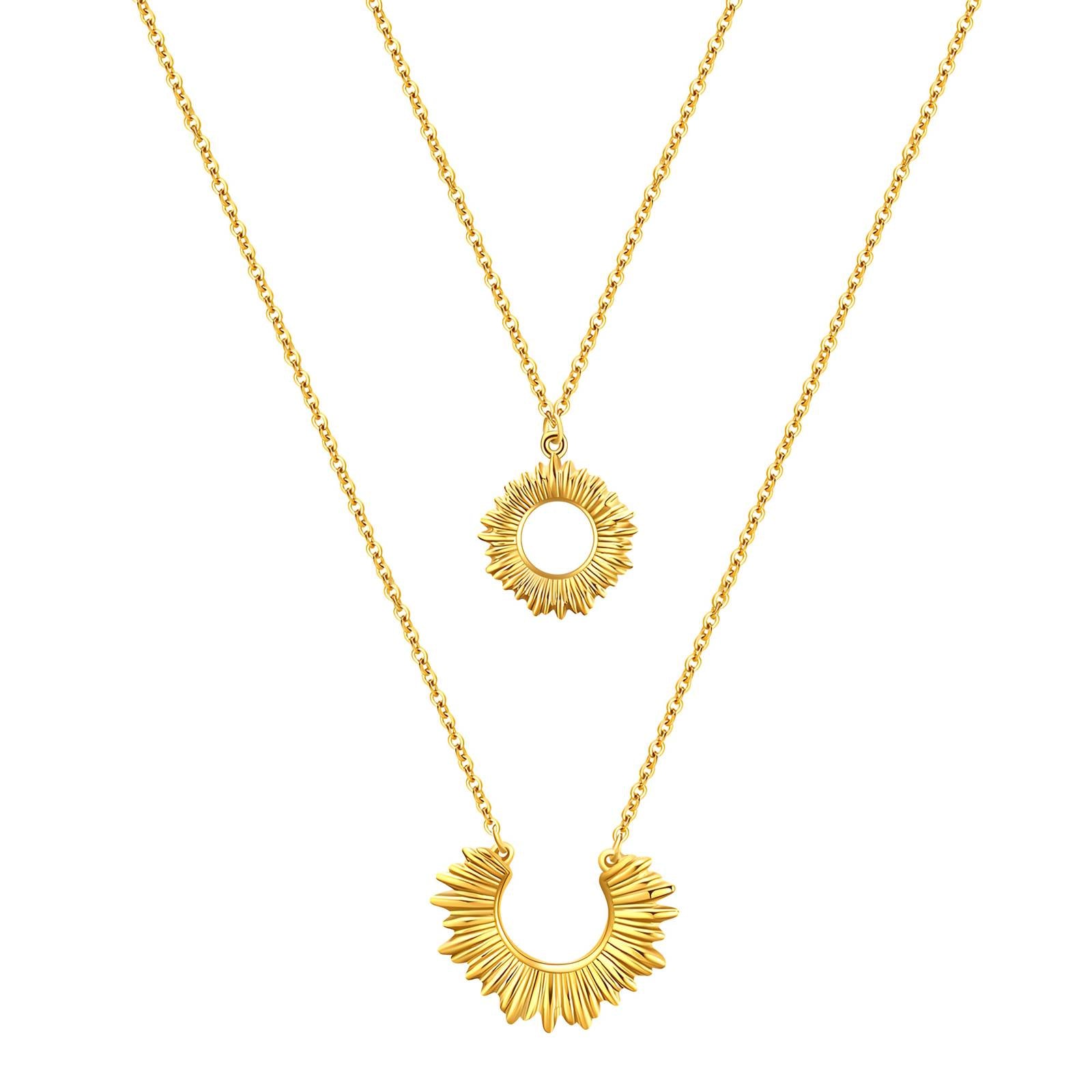 18K gold plated double sun necklace gold stainless steel UAE