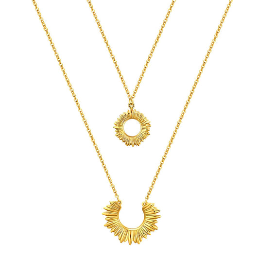 18K gold plated double sun necklace gold stainless steel UAE