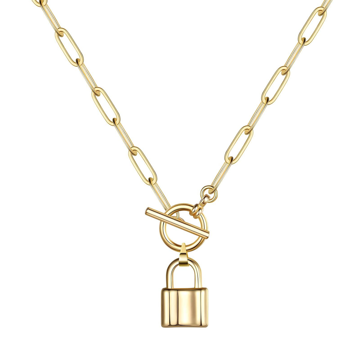 18K gold plated lock necklace gold stainless steel UAE Jewelique