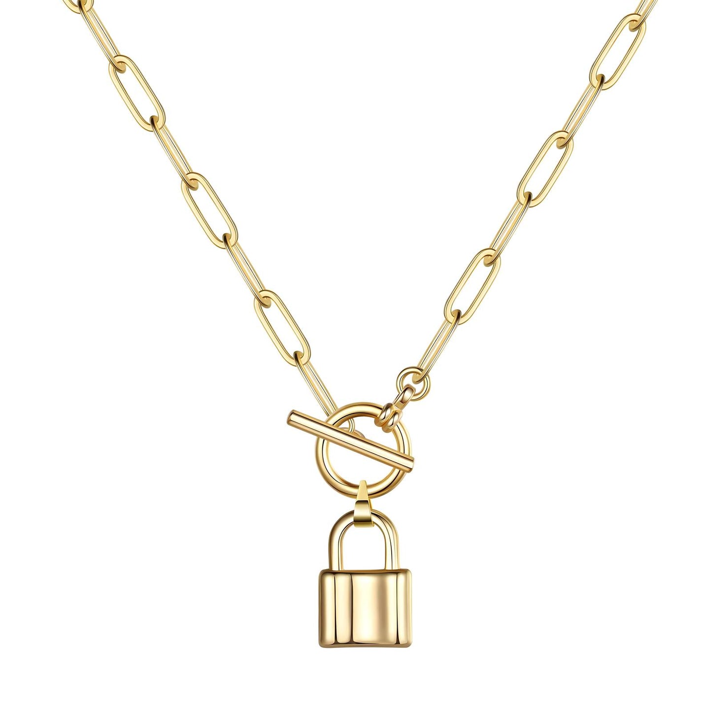18K gold plated lock necklace gold stainless steel UAE Jewelique