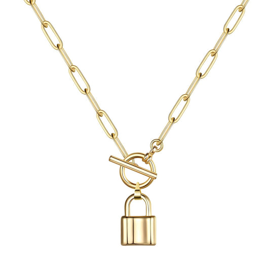 18K gold plated lock necklace gold stainless steel UAE Jewelique