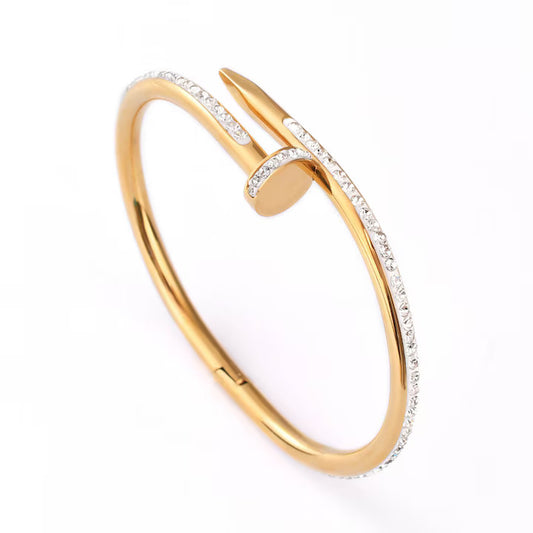 18K gold plated nail bangle full diamonds gold UAE Jewelique