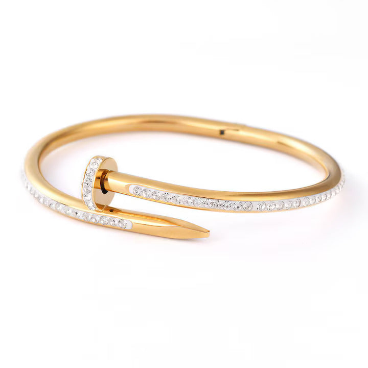 18K gold plated nail bangle full diamonds worn wrist UAE