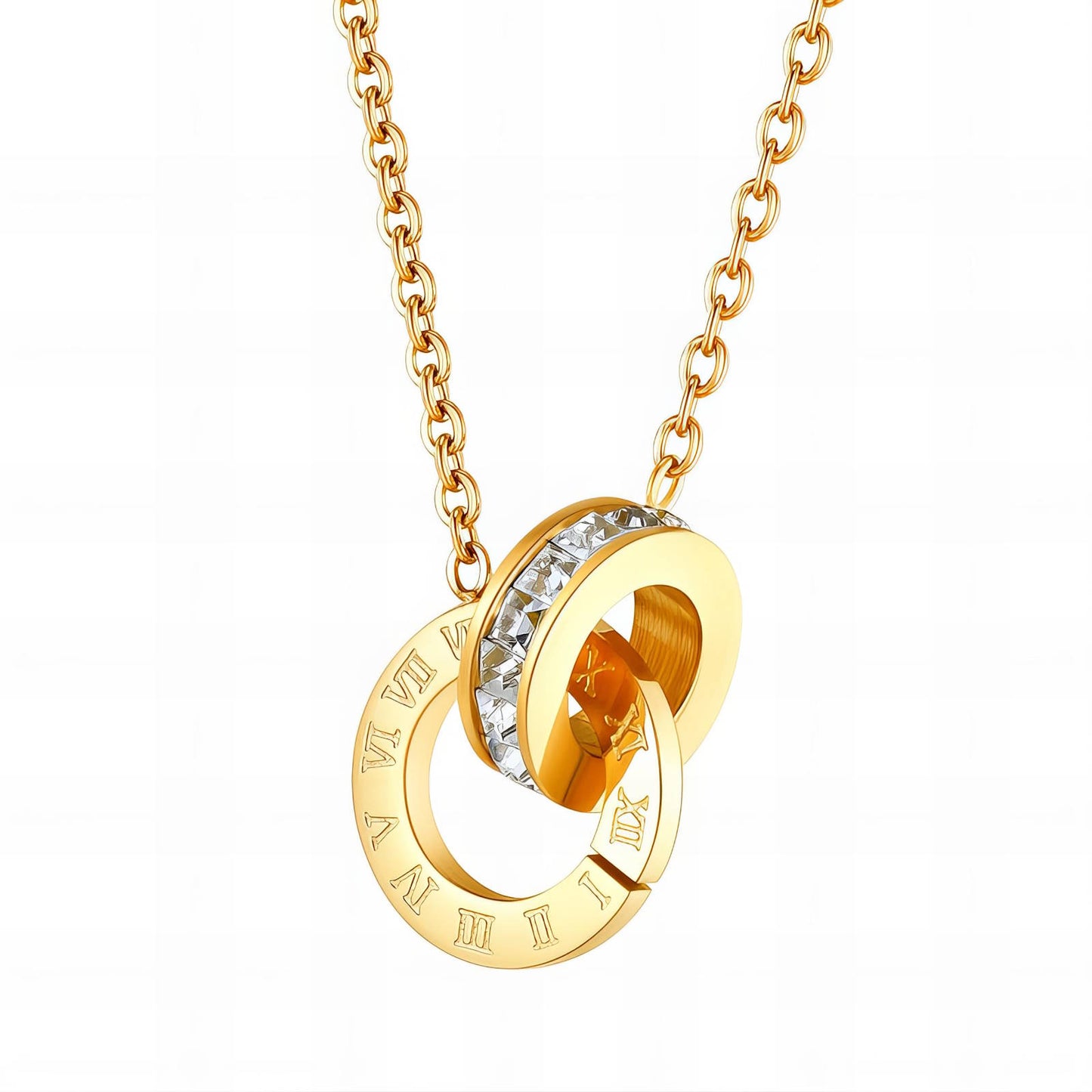 18K gold plated Romanian rings necklace flat lay UAE