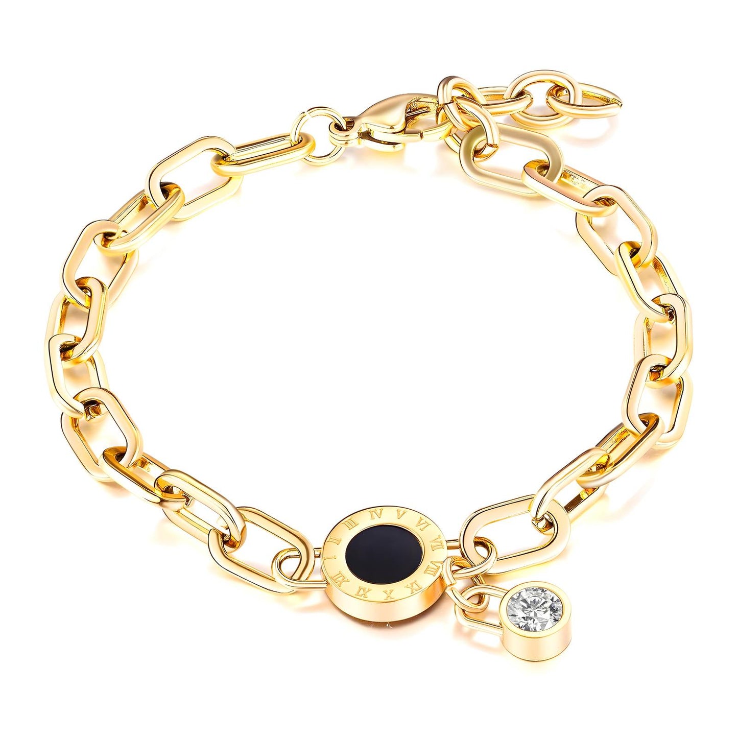 18K gold plated Romanian watch bracelet gold stainless steel UAE Jewelique