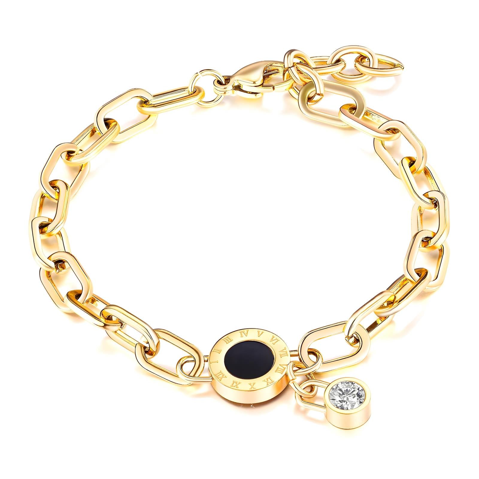 18K gold plated Romanian watch bracelet gold stainless steel UAE Jewelique