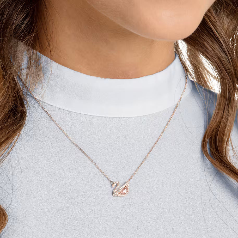 18K gold plated swan necklace worn model UAE Jewelique