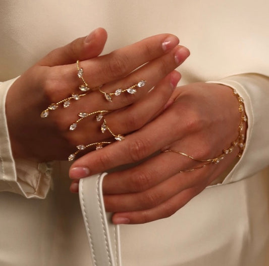 18K gold plated triple ring minimalist chain gold UAE Jewelique