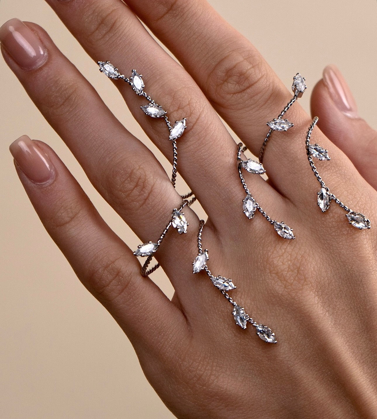 18K gold plated triple ring minimalist chain silver UAE Jewelique