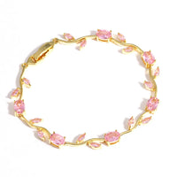 18K gold plated tulip bracelet pink stainless steel UAE Jewelique