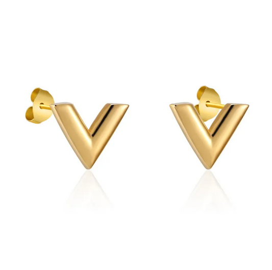 18K gold plated V earrings gold stainless steel UAE Jewelique