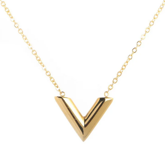 18K gold plated V necklace gold stainless steel UAE Jewelique