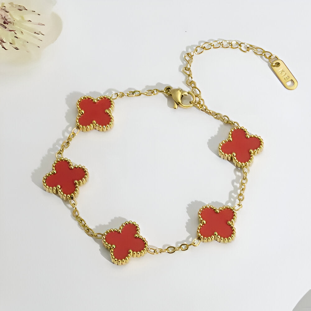 18K gold plated VC bracelet red four leaf clover UAE Jewelique