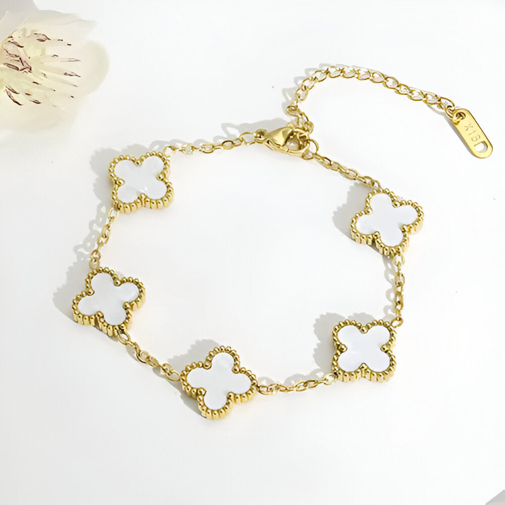18K gold plated VC bracelet white four leaf clover UAE Jewelique
