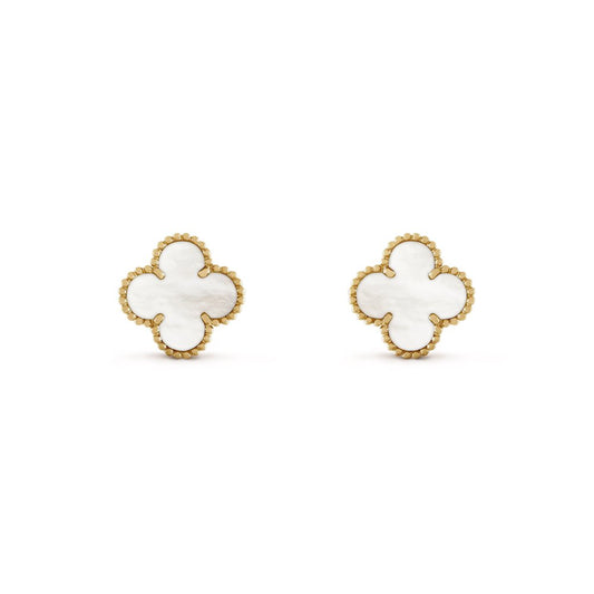 18K gold plated VC earrings white mother of pearl gold UAE Jewelique