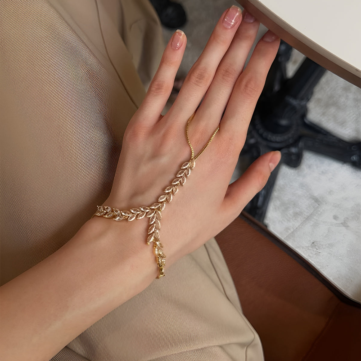 18K gold plated Y thick hand chain gold stainless steel UAE Jewelique