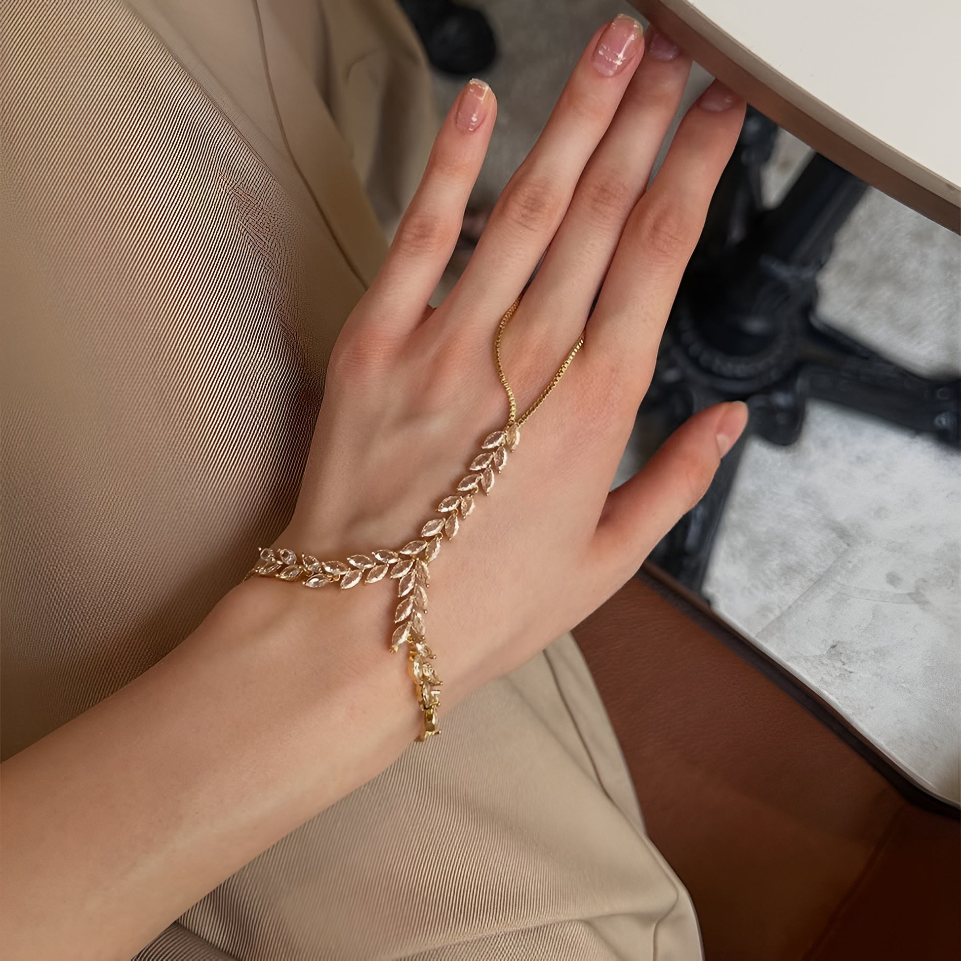18K gold plated Y thick hand chain gold stainless steel UAE Jewelique