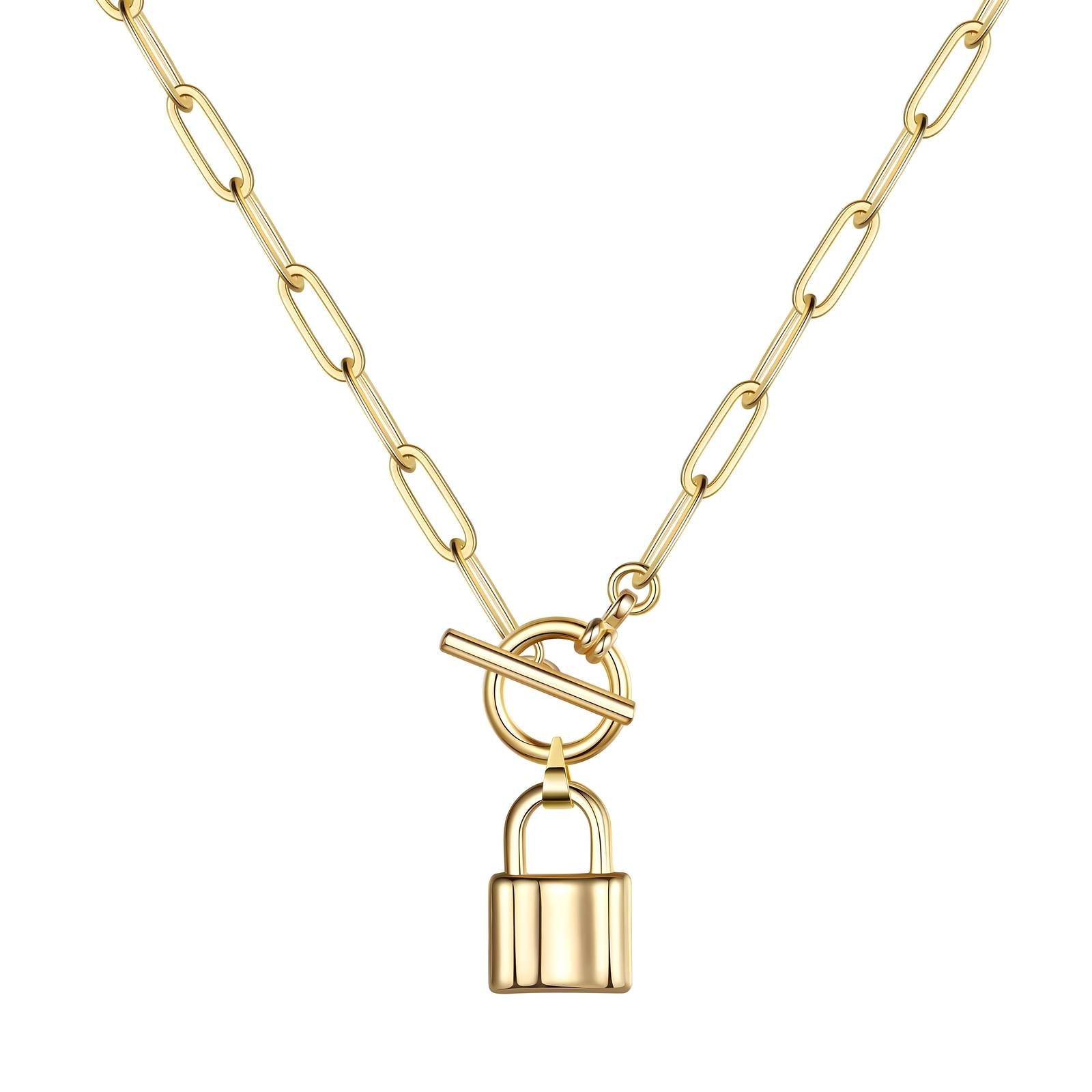 18k Gold Plated Lock Chain Necklace