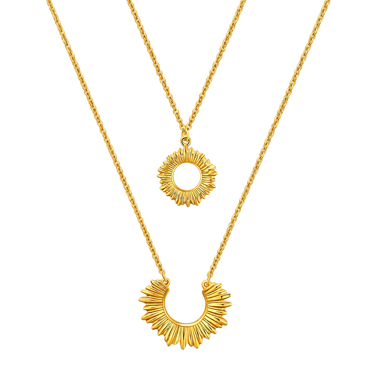 18K Gold Plated Double Sun Necklace