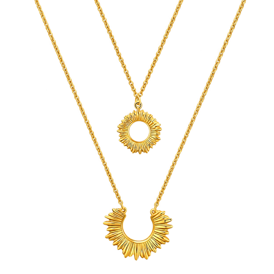 18K Gold Plated Double Sun Necklace