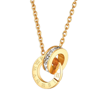 18K Gold Plated 2 Romanian Rings Necklace in gold — angle light | Jewelique UAE
