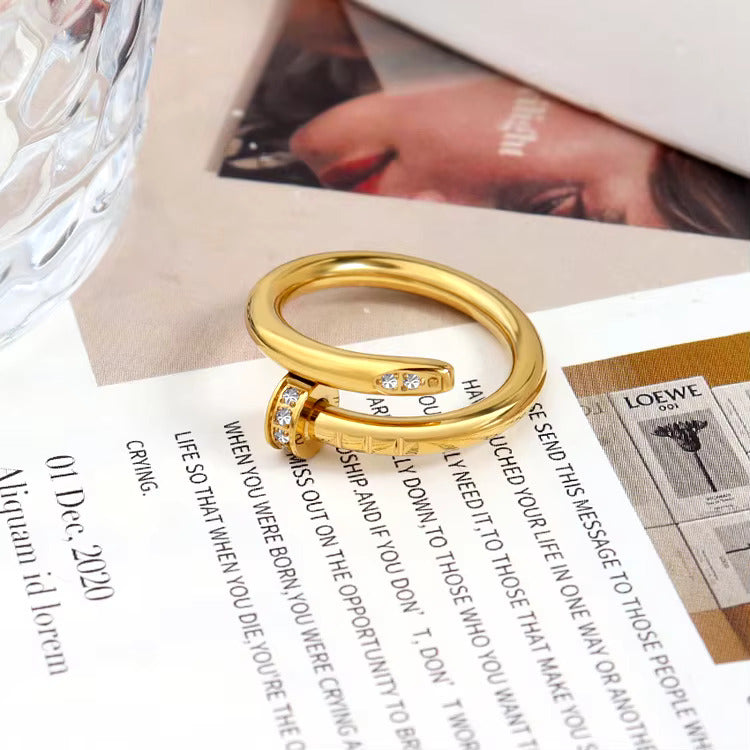 18K Gold Plated Nail Ring in gold — angle | Jewelique UAE