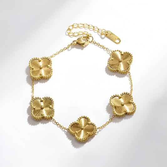 18K Gold Plated VC Bracelet in gold — four leaf | Jewelique UAE