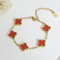 18K Gold Plated VC Bracelet in red — four leaf | Jewelique UAE