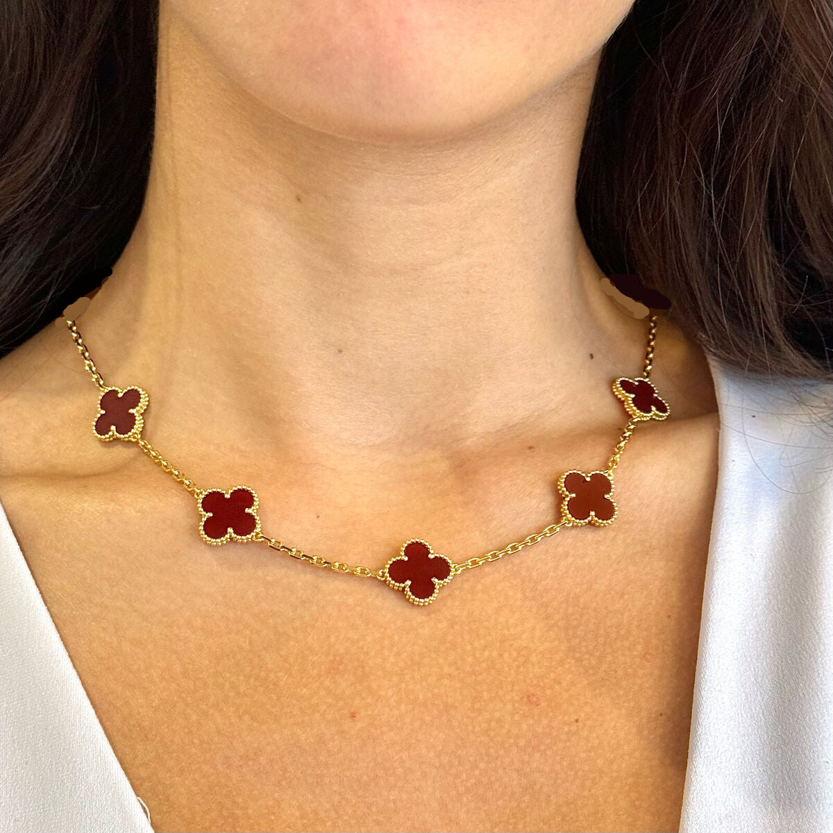18K Gold Plated VC Chain Necklace in dark red — worn | Jewelique UAE