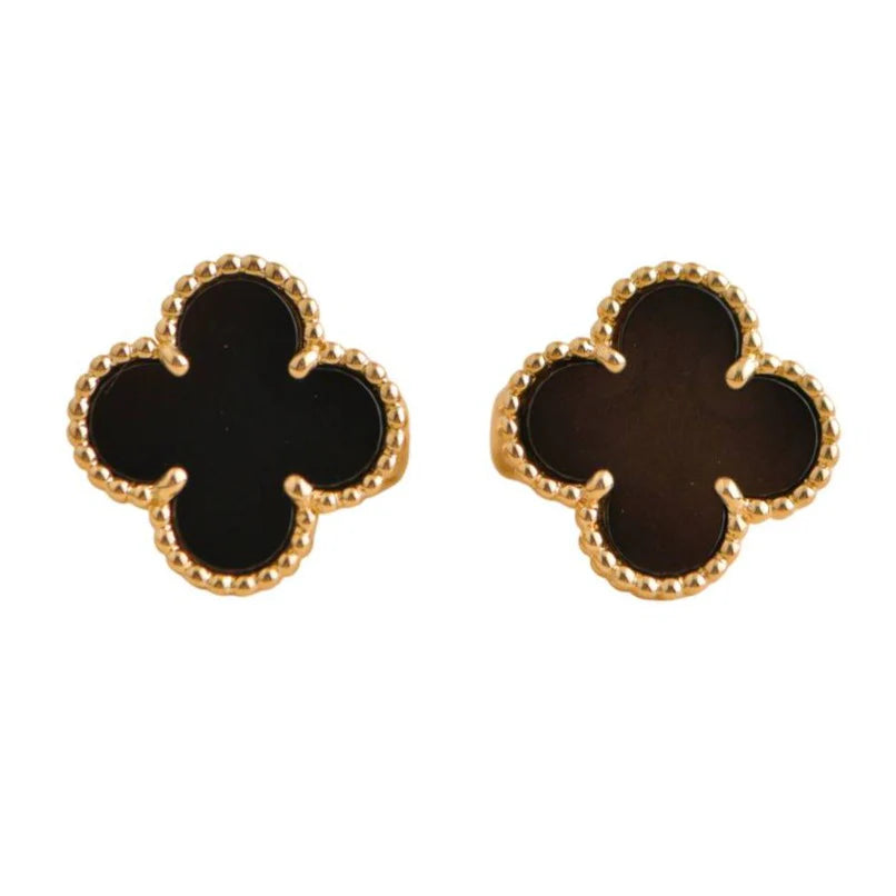 18K Gold Plated VC Earrings in black — worn model | Jewelique UAE