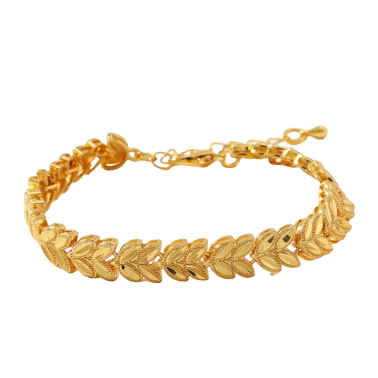 18K gold plated Leaves Bracelet on transparent background